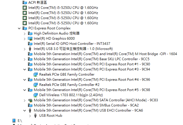 裝置管理員的資訊，主機的關鍵元件應該都列在上面了吧~
