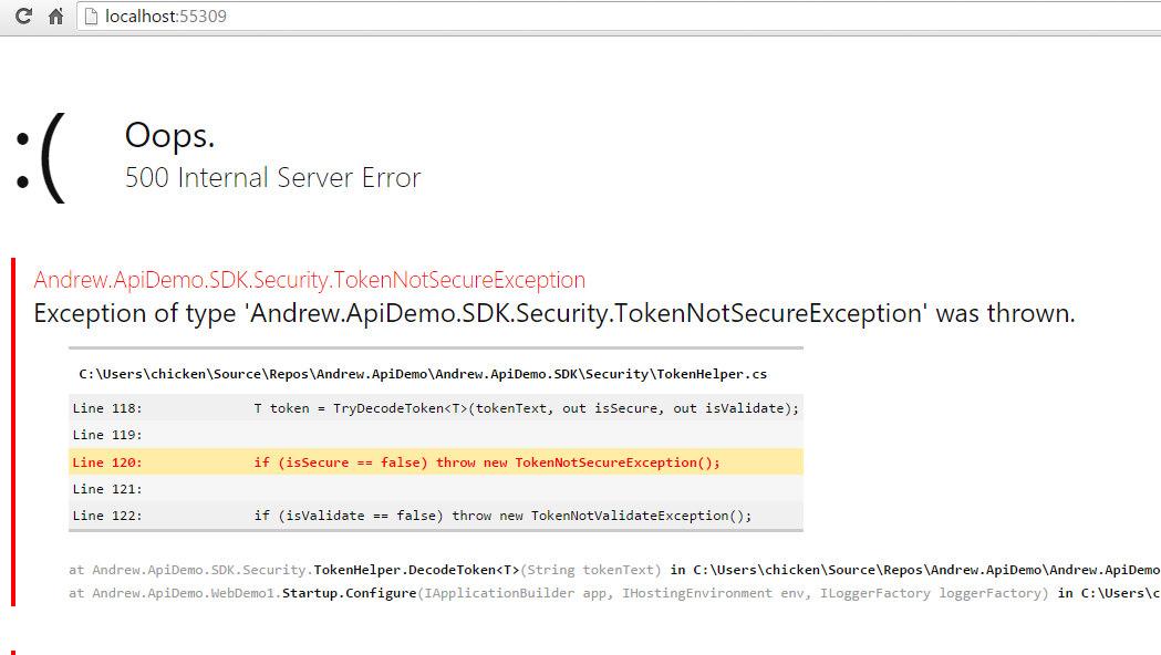 如果 TokenData 遭到損毀或是竄改偽造，則會辨識出這個 TokenData 的來源有問題，系統會發出 TokenNotSecureException