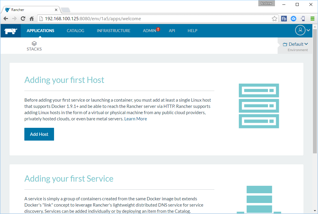 Rancher Server 預設安裝的畫面