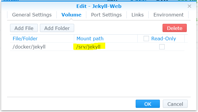 docker volume setting